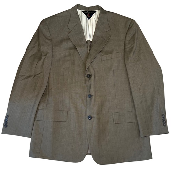 VTG 90s Tommy Hilfiger Union Made Mens 42R Wool Blazer‎ Sport Coat USA Made Gray